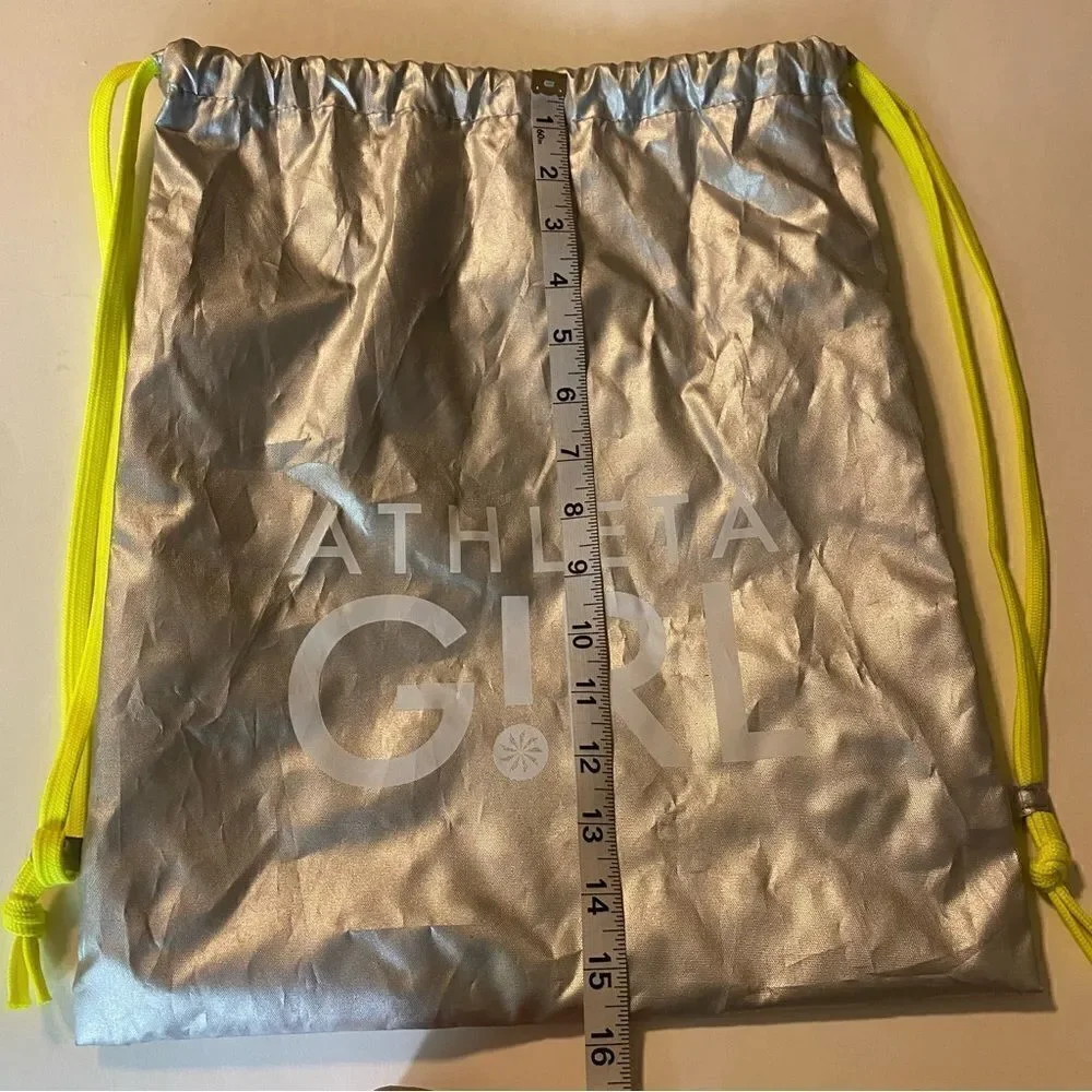 Athleta girl drawstring bag backpack sack silver hot pink set of 2 13x16